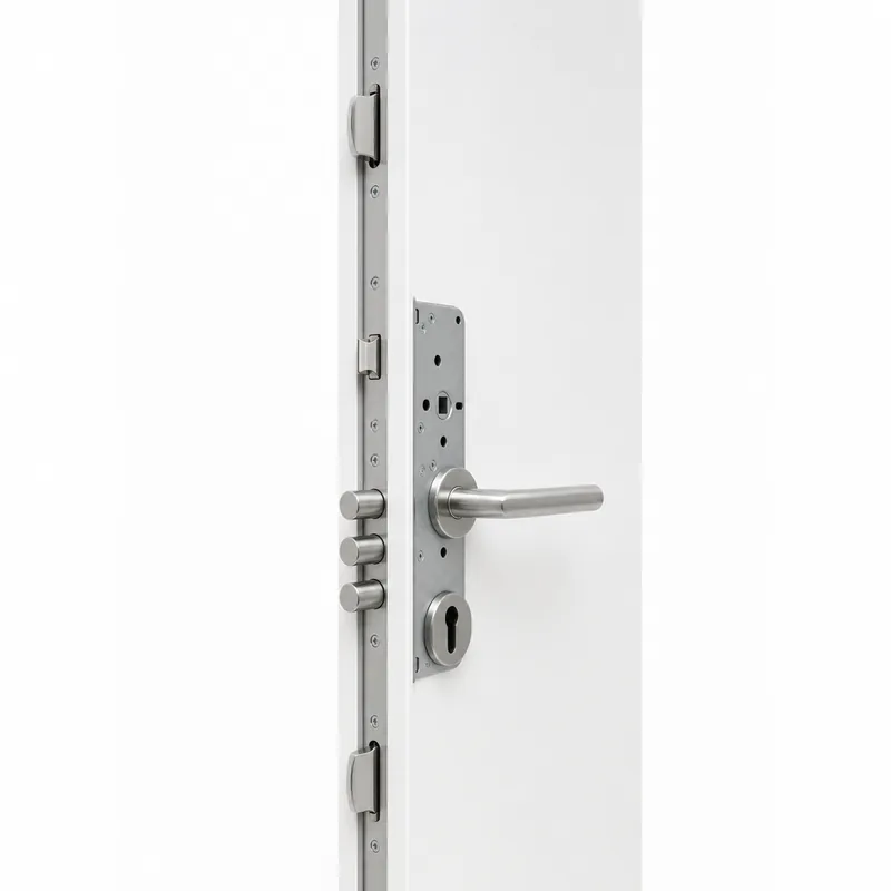 Serrure multipoints trois points sur le chant d’une porte